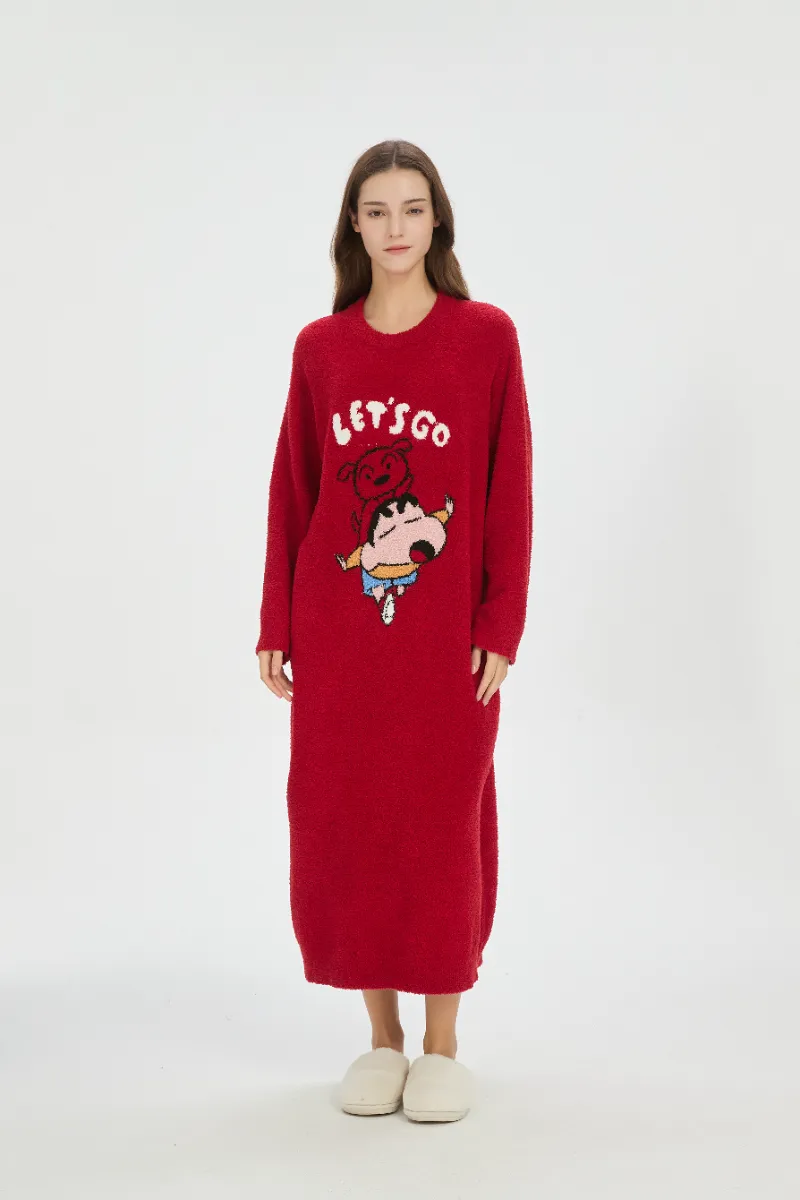 Rood zacht fleece nachthemd voor dames