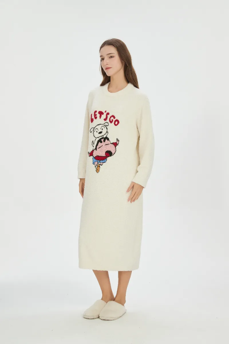 Beige gekleurd flanellen nachthemd voor dames
