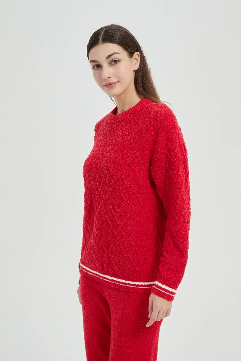 Loose Fit pluche rode damesfleece pyjamaset