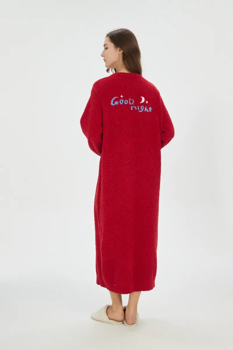 Rood zacht fleece nachthemd voor dames
