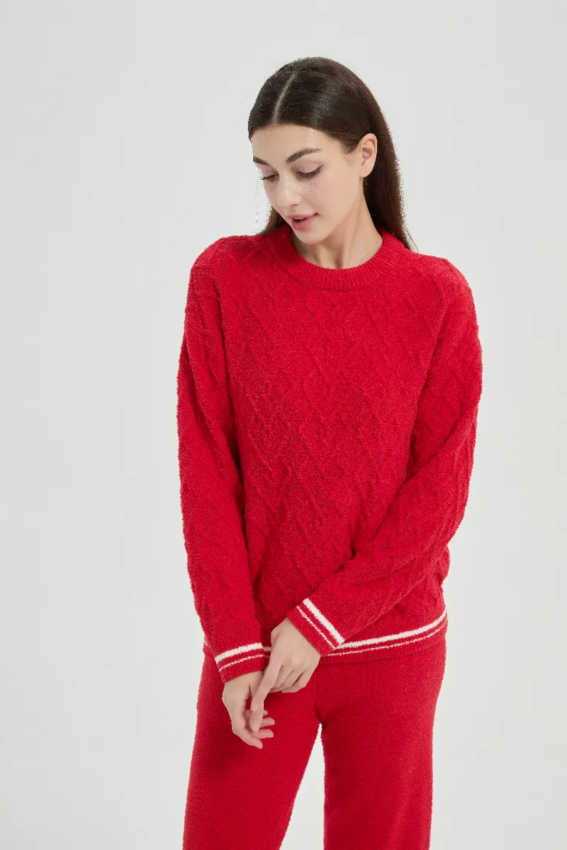 Loose Fit pluche rode damesfleece pyjamaset