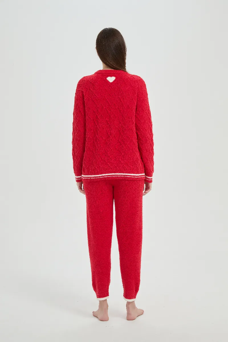 Loose Fit pluche rode damesfleece pyjamaset