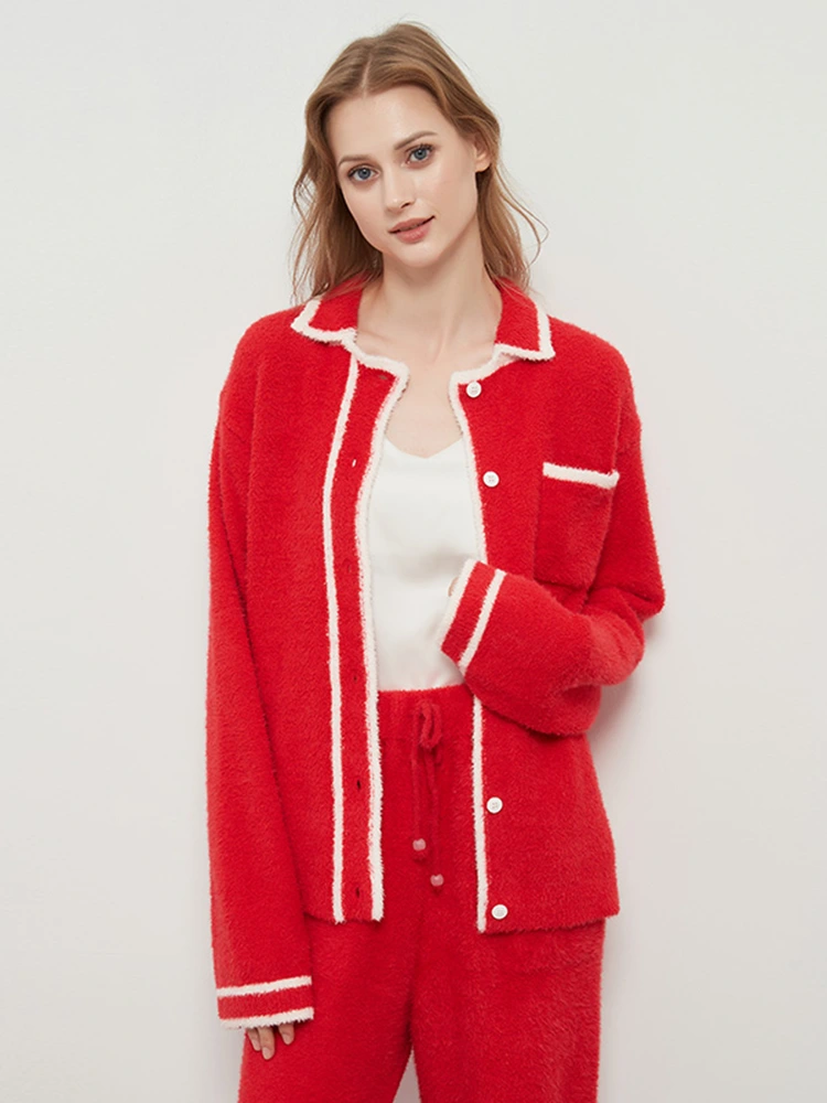 Halffluwelen loungewear damesvest met ronde kraag Halffluwelen loungewear damesvest met ronde kraag
