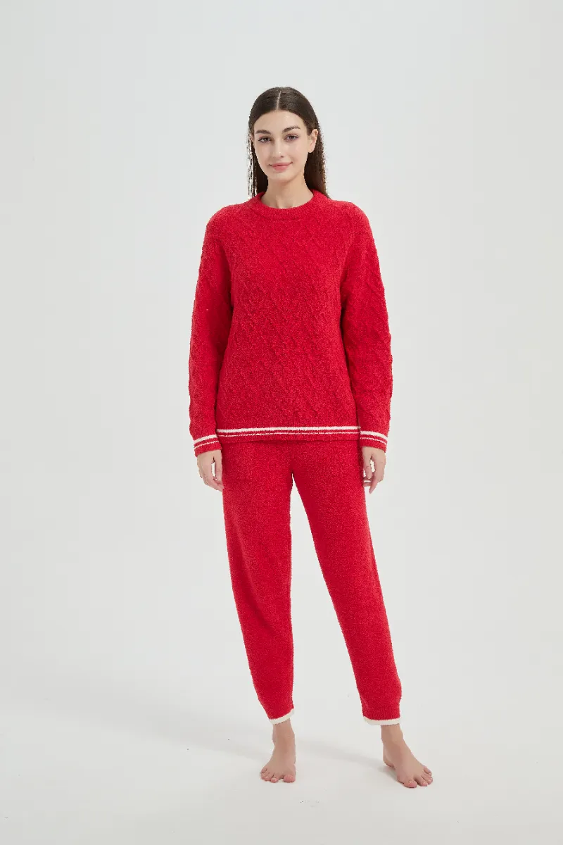Loose Fit pluche rode damesfleece pyjamaset Loose Fit pluche rode damesfleece pyjamaset