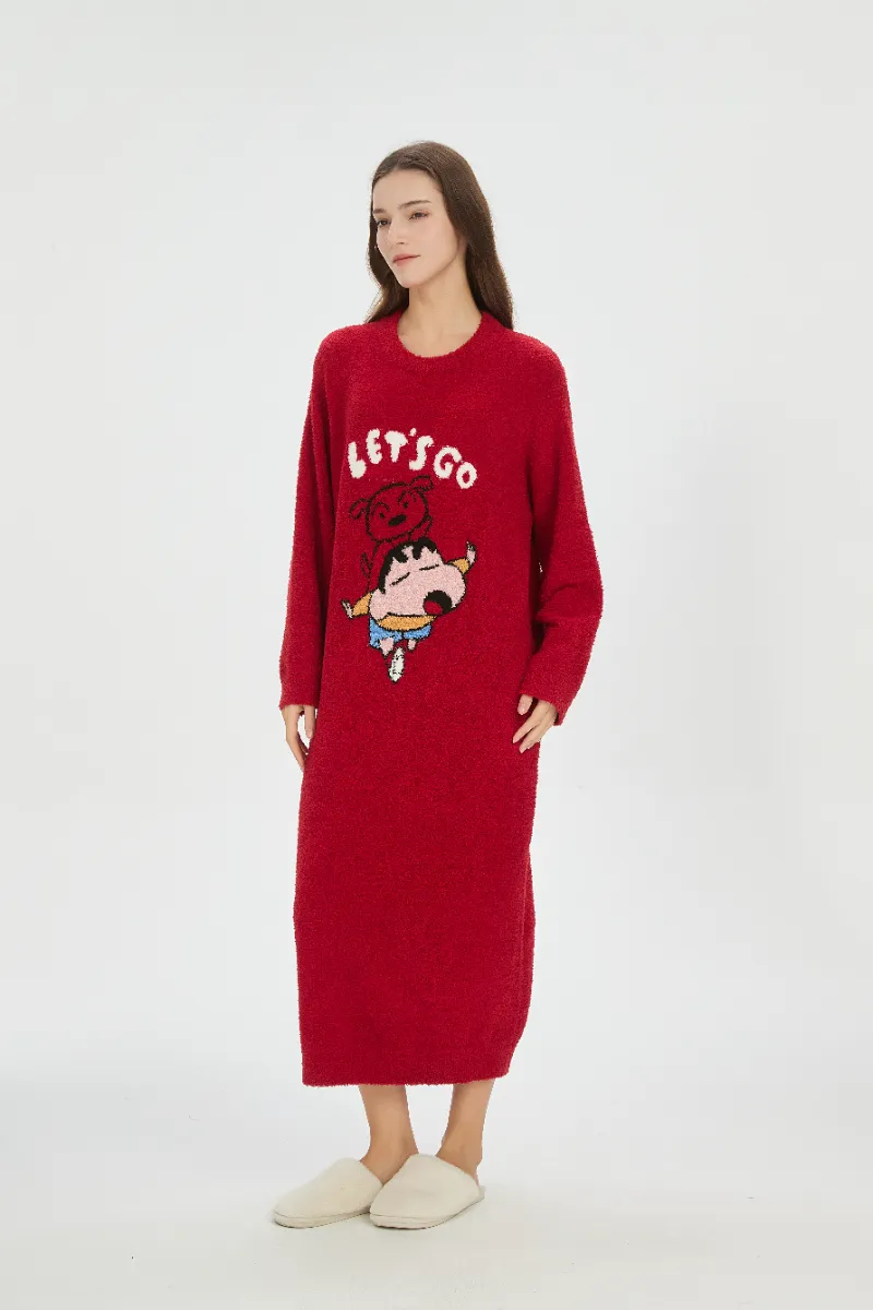 Rood zacht fleece nachthemd voor dames Rood zacht fleece nachthemd voor dames